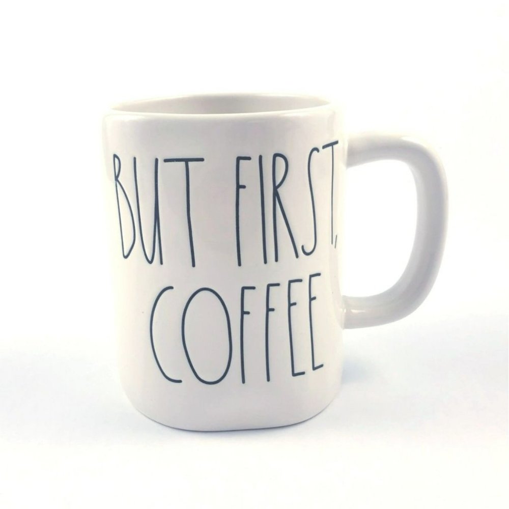 Rae Dunn But First Coffee Mug Farmhouse Style Minimalist Design Rustic Decor Cof